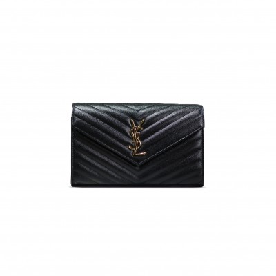 YSL CASSANDRE MATELASSÉ CHAIN WALLET IN GRAIN DE POUDRE EMBOSSED LEATHER 377828 (22.5*14*4cm)